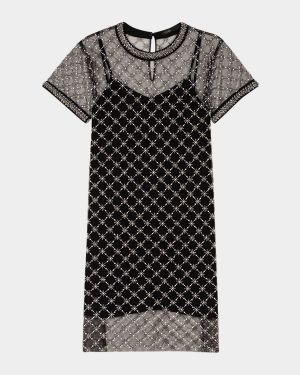 Rione Sizelle Embellished Sheer Tulle Mini Dress