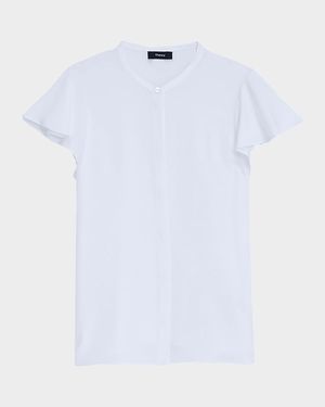 Ruffle-Sleeve Silk Button-Front Top