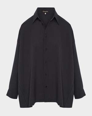 Cotton Poplin Angle-To-Front Side Seam Shirt With Collar (Long Length)