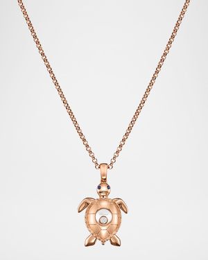 18K Rose Gold Happy Diamonds Sapphire Turtle Pendant Necklace