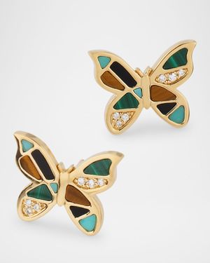 14K Yellow Gold Mosaic Butterfly Stud Earrings with Diamonds