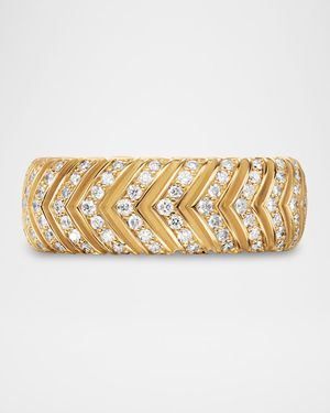 Men's Chevron Band Ring in 18K Gold with Diamonds, 8mm