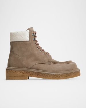 Men's Haddock Intrecciato-Collar Suede Lace-Up Boots
