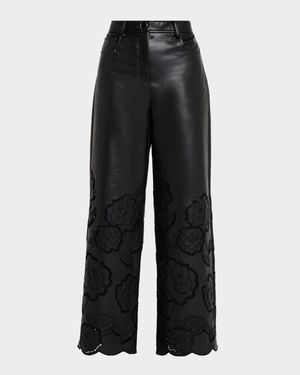 Shawn Embroidered Faux Leather Pants