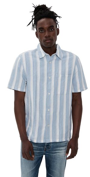 Madewell Easy Shirt In Baird Cotton Linen Americana Blue L