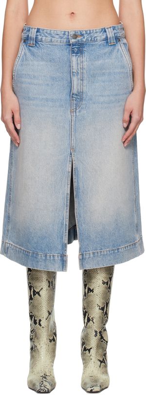 KHAITE Blue Charlene Denim Midi Skirt