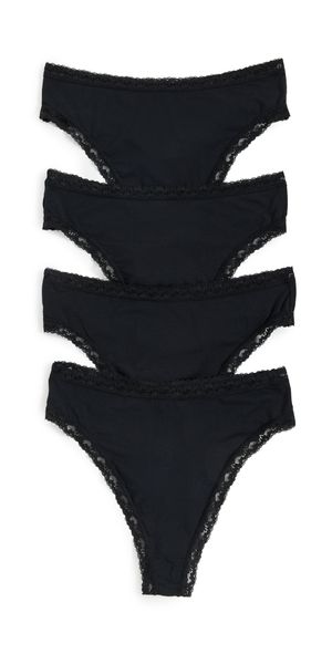 Stripe & Stare High Waisted Thong Four Pack Black M