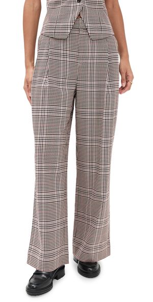 LE BOP Reese Pleated Pants Tan Plaid 10