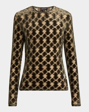 Velvet Jersey Jacquard Long-Sleeve Top