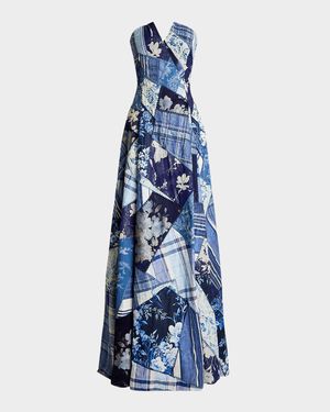 NM x RL Barrick Strapless Patchwork Bustier Gown