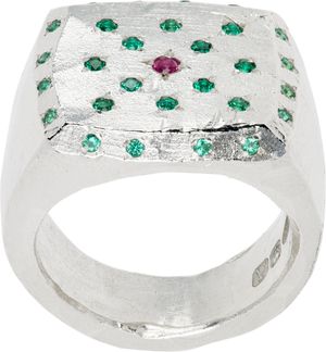 The Ouze Emerald Polka & Ruby Signet Ring