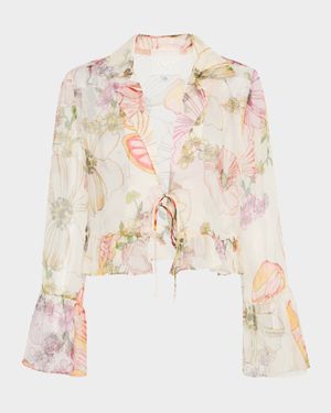 Katriz Cropped Floral-Print Silk Chiffon Bolero