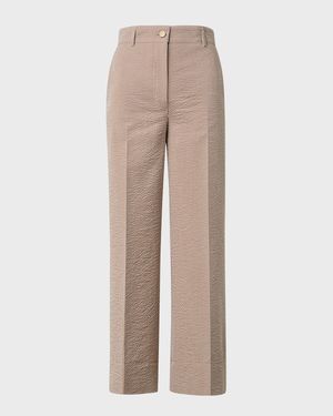Chiara High-Rise Cotton-Blend Seersucker Wide-Leg Ankle Pants