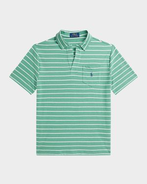 Boy's Linen Striped Polo Shirt, Size S-XL