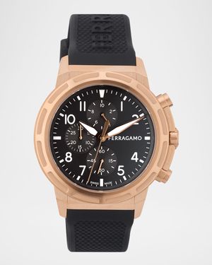 Ferragamo Sport Chrono 44mm IP Rose Gold Silicone Watch