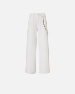 Pinko - Pantalon loose avec chaîne bijou - Taille 24-taille-us-23-50 - Blanc