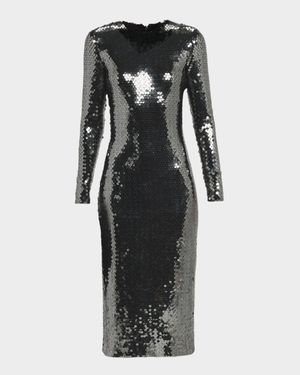 Sequined Long Sleeve Midi Dress