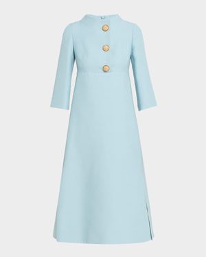 Strass Button High-Neck Crepe Midi Dress