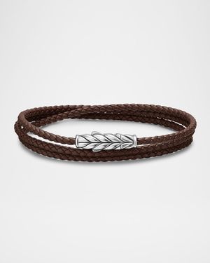 Men's Chevron Wrap Bracelet in Leather with Silver