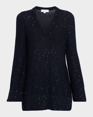 V-Neck Sequin Knit Sweater