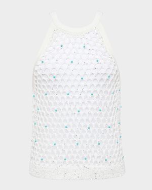 Parmida Embellished Openwork Knit Tank Top