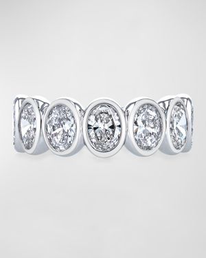 18K White Gold 7 Stone Band with Bezel Set Oval Cut Diamonds, 2.30ct
