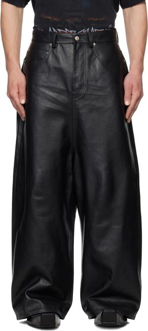 Balenciaga Black Soft Shining Low Crotch Leather Pants