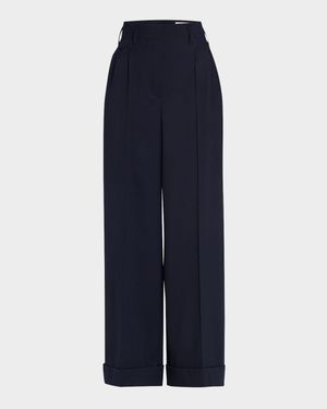 Wool-Blend Wide-Leg Cuffed Pants