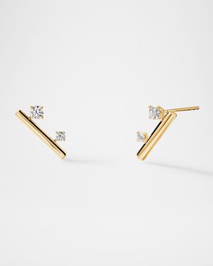 18K Yellow Gold Barre Floating Diamond Climber Earrings