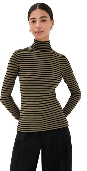Proenza Schouler Didi Top In Matte Viscose Velvet Stripe Khaki/Black XS