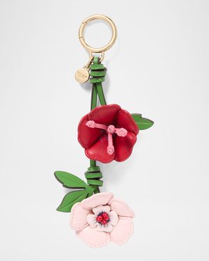 in the garden flower leather keychain