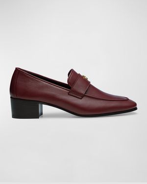 Leather Medallion Heeled Loafers