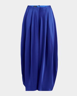 Double Silk Satin Pleated Midi Skirt