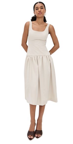 endless rose Drop Waist Peplum Midi Dress Beige S