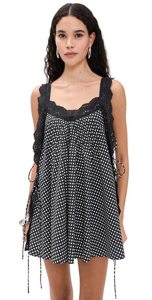 CAROLINE CONSTAS Lucilla Eyelet Trimmed Open Back Mini Dress Black White Gingham XXS