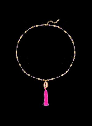Hipanema - Collier avec perles et pendentif avec pompon - Taille Unique - Violet