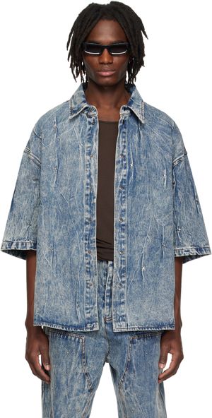 KUSIKOHC Chemise bleue en denim à rivets