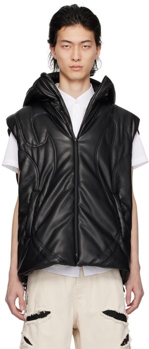 KUSIKOHC Black Helmet Faux-Leather Vest