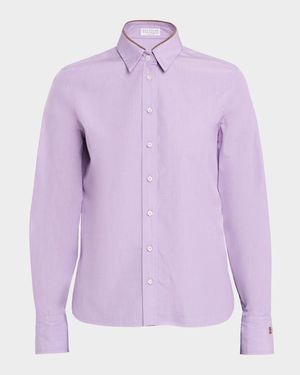 Monili-Collar Chambray Button-Down Shirt