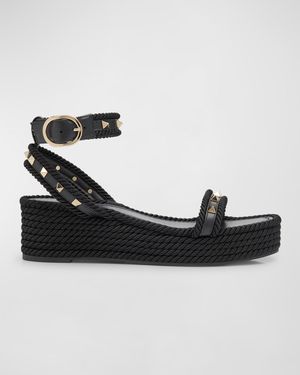Rockstud Leather Ankle-Strap Espadrilles