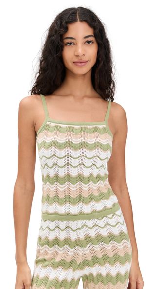 MINKPINK Melody Knit Tank Green/Sand XS