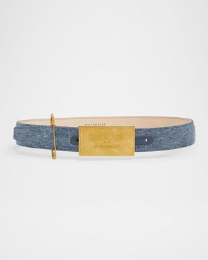 Calfskin Leather Denim Belt W/ Safety Pin