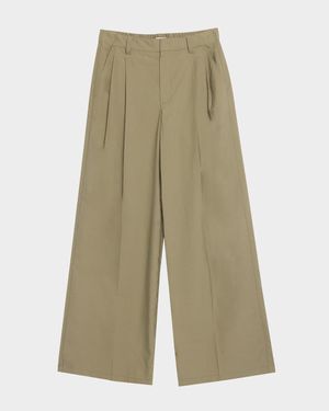 Techno Cotton Poplin Pleated Wide-Leg Sartorial Pants