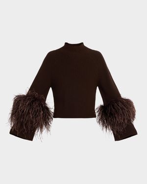 Mock-Neck Feather Merino Wool Sweater