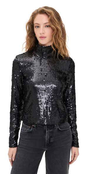 rag & bone Lucy Sequin Turtleneck Top Black M