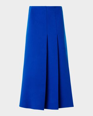 Pleated Wool Flannel Double-Face A-Line Midi Skirt