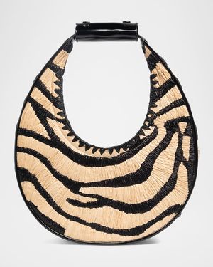 Moon Zebra Raffia Shoulder Bag