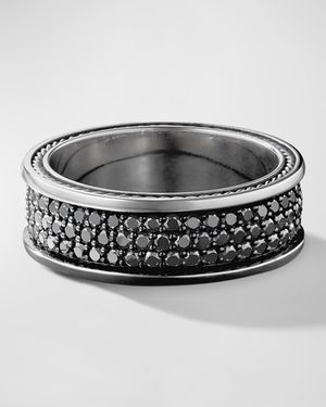 Men's Streamline Three-Row Band Ring with Black Diamonds in Silver, 8.5mm