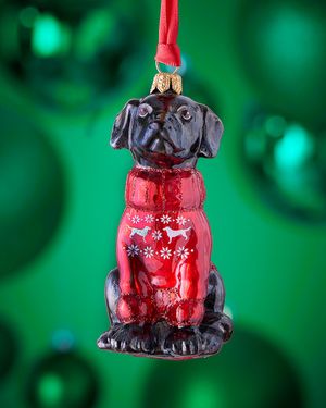 Black Lab in Snowflake-Printed Nordic Sweater Christmas Ornament
