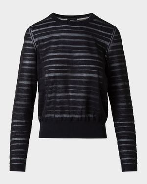 Sheer Stripe Knit Crewneck Sweater